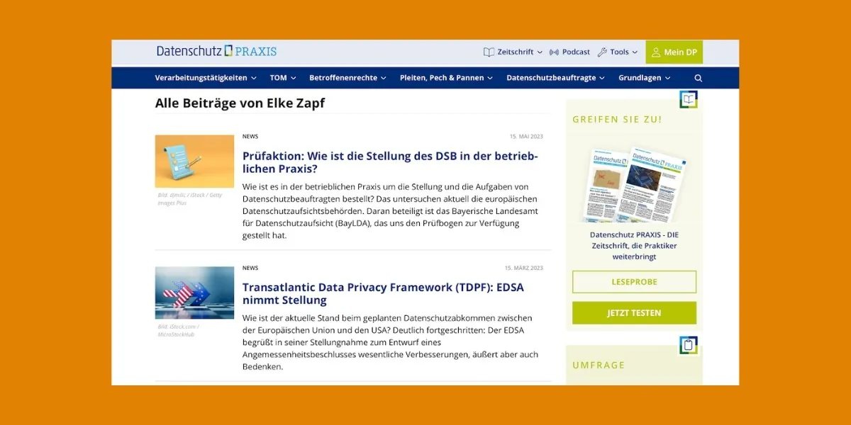 Beiträge von Elke Zapf im Newsletter Datenschutz PRAXIS