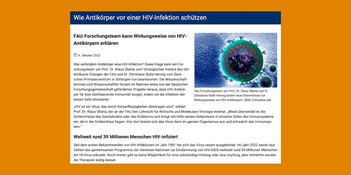 Pressemitteilung der FAU zur HIV-Forschung